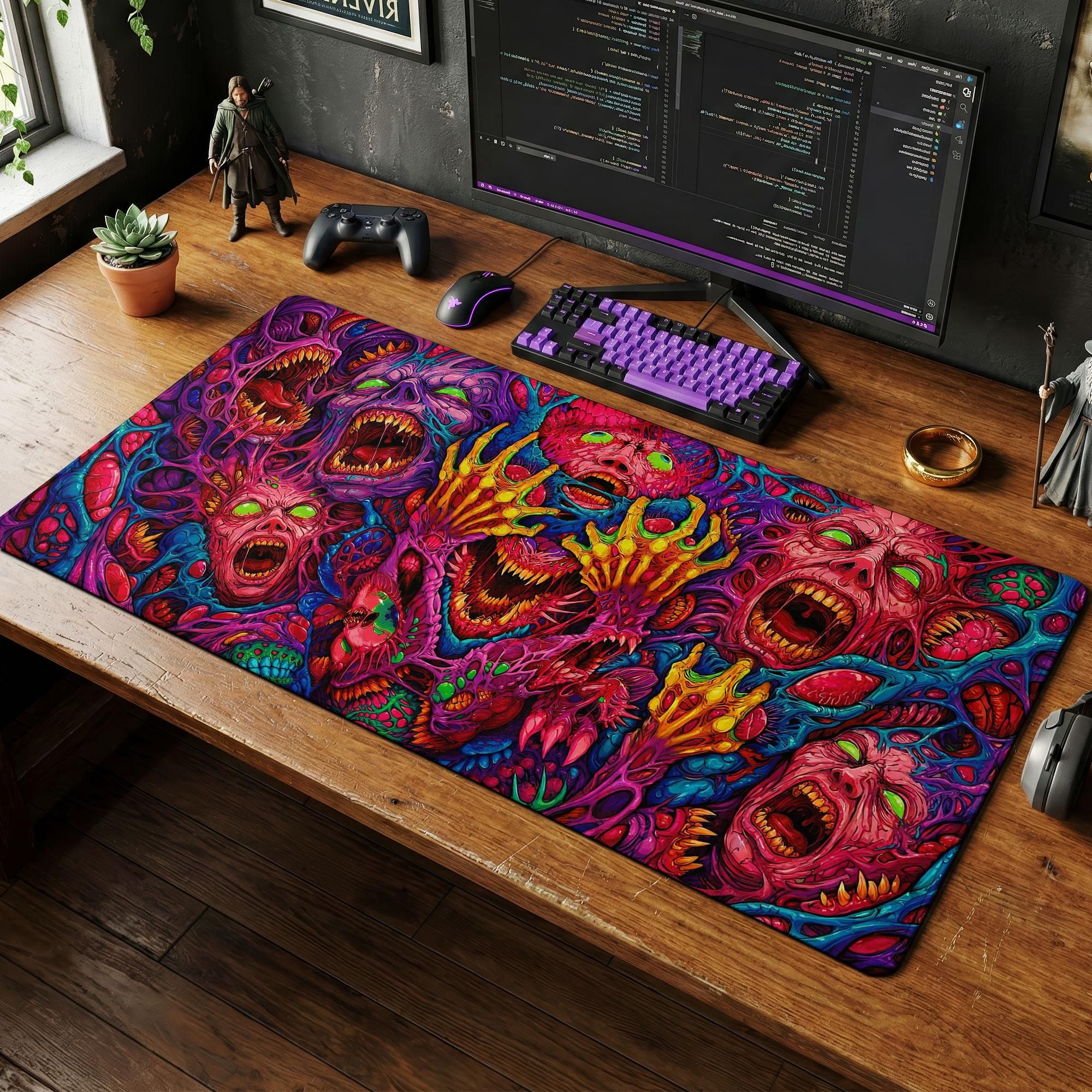 Retro Gaming Table - Mouse Pad Vermelho Japonês Neon Gore